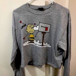 PEANUTS Longsleeve Crop Tee Grey Urban Outfitters